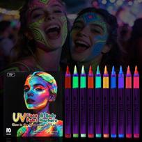 10 Colors Glow in the Dark Body Paint Washable Fluorescent Temporary Markers Highlighters DIY UV Neon Face Paint Markers