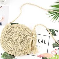 Apvalus minkštas popierinis virvė pečių krepšys Kutas Rankų darbo Crossbody Krepšiai šiaudų krepšio apskritimas 26cm*23cm smėlis