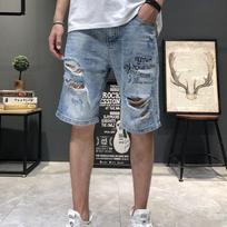 Vyriški retro stiliaus plėšyti džinsiniai darbo šortai - ploni, vasariniai, laisvalaikio, plius dydis 27 (Suitable for 80-90 lbs)