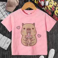Vaikiški drabužiai Kawaii animacinis anime kapibara trumpomis rankovėmis marškinėliai Miela kapibarų mylėtojo gyvūno kapibaros Harajuku marškinėliai dovana 4T(110cm)