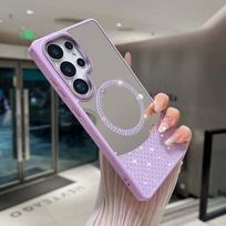 Mirror Case for Samsung Galaxy S24 Ultra/ S25/ S25 Plus/ S24 FE MagSafe Magnetic Wireless Charging Fashion Makeup Candy Color Glitter Phone Cover Galaxy S24 violetinė