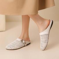Krazing Pot Straw Weaving Mules Summer Size 46 Size 45 Shoes Women Round Toe Hollow Decoration European Design Outside Slippers 35 dramblio kaulas