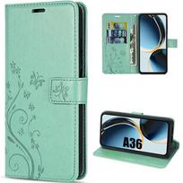 Case for Samsung Galaxy A36 5G - BOOLING - Flip Case Synthetic Leather Shockproof Green Butterfly Pattern žalia