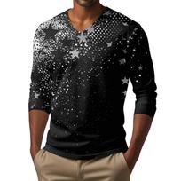 Men's V-neck Casual Fashion Printed Long-sleeved T-shirt Top L juoda