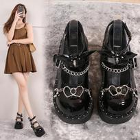 Women Pumps Mary Jane Derby Metal Decoration Platform Flat Heel Female Shoes Ladies Wedge Lolita Gothic Harajuku  Punk  Footwear 35 juoda
