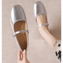 Fashion Spring New Round Toe Women Mary Jane Flat Shoes Shallow Ladies Casual Ballet Shoes Soft Sole Eelgant Leather Shoes Zapatos Mujer 35 sidabras