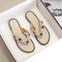 Fashion Shoes Woman Spring Summer 2025 Thong Flat Flip Flops Rhinestone Fashion Comfortable Opened Toe Luxury Sandals Women Designers 34 abrikosas