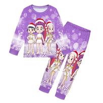 Kids Girls K-POP Rumi Zoey Mira Christmas Printed Casual Long Sleeves T-Shirt Pants Trousers Clothes Set 100cm