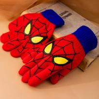 Children Spider Man Gloves Winter Warm Thickened Cycling Gloves Windproof Cold Weather Five Fingers with Cartoon Pattern