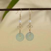 Etniniai kinų nefrito auskarai moterims, vintažiniai, su palankaus debesies raštu, vandens lašo pakabuku, elegantiškas papuošalas, Hanfu aksesuaras, segtukas Ear Clip Earrings