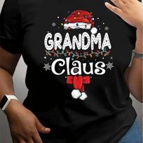 1pc Women'S Christmas Grandma Claus T-Shirt - Crew Neck Casual Top with Festive Print, Short Sleeve Knit Fabric, All-Season Comf S juoda