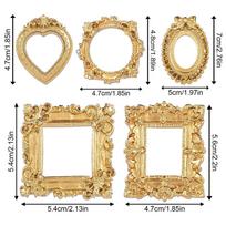 5pcs Vintage Mini Photo Frames, Small Antique Gold Resin Photo Frames, Miniature Desktop Decorations Wall Mount Photo Frames