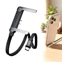 2026 Naujas 240W pintas greito įkrovimo laidas, įmontuotas telefono stovas, patvarus USB-C įkrovimo laidas su sulankstomu telefono stoveliu 1PCS