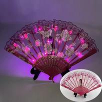 Rose Fan Creative Glow Folding LED Fan Colorful Portable Dancing Light Fan Handmade Festivals LED Luminous Fan Party Performance rožinė
