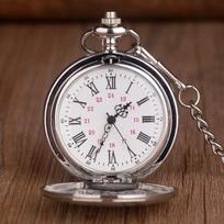 Silver Polish Smooth Steel Quartz Pocket watch Ruman Number Dial Pendant Chain Clock  Jewelry Gifts sidabras