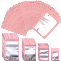 50pcs Plastic Matte Pink Aluminum Foil Zip Lock Packaging Bag Jewelry Necklace Storage Pouch Small Sachets Food Sample Bags 6X10cm