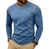 Men's Crew Neck Long Sleeve T-Shirt Contrast Stitch Casual Solid Color Basic Tee Tops S mėlyna