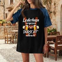 Casual Women Denim Patchwork Oktoberfest Graphic T Shirt Short Sleeve Comfortable Loose Fit Top for Everyday Wear XXXL juoda