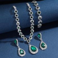 Shining Tassels Earrings Water Drop Crystal Necklace Wedding Party Rhinestone Jewelry Set  Banquet raudona