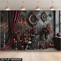 2D Spooky Dark Gothic Room Backdrop Vintage Mirror Candle Halloween Background 47.2x31.5inch/120*80cm