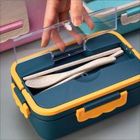 Shuchu Wheat Straw 3-Compartment Microwaveable Lunch Box with Cutlery tamsiai mėlyna spalva