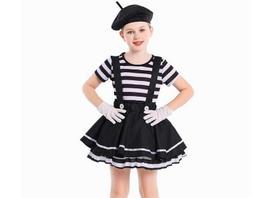 Girls Silent Actor Mime Artist Costume Funny Black White Clown Cosplay Dress for Halloween Carnival Party Outfits XS
