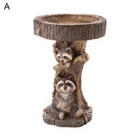 Natural Bird Bath Easy to Clean Resin Little Raccoon Sunflower Bird Feeder Garden Decor A