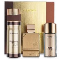 Amber Oud Gold Edition Extreme Dárková sada Extrait de Parfum 75 ml, extrait de parfum 30 ml a tělový závoj 250 ml