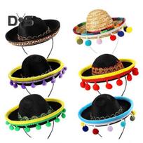 6 vnt Helovino Sombrero meksikietiškos vakarėlio kepuraitės su pliušinėmis pom Poms Holidays Fiestas Cosplay rekvizitais 6pcs