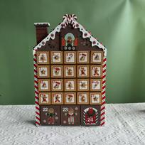 Christmas Wooden Advent Calendar 24 Drawers Gingerbread House LED Lights Tabletop Ornament for