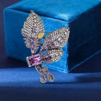 Leaf Brooch Women'S High-End Niche Versatile Suit Coat Corsage Exquisite Pin Accessories Electroplated real gold violetinė
