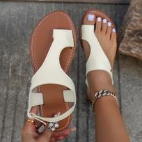 Women Minimalist Thong Sandals PU Leather Open Toe Ladies Beach Shoes Lightweight  Ladies Shoes 2024 New Thong Women's Sandals 36