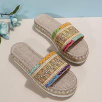Plus-Size Ethnic Style Women's Thick-Soled Peep-Toe Rope Slippers in Candy Colors (2024) 42 šviesiai mėlyna spalva