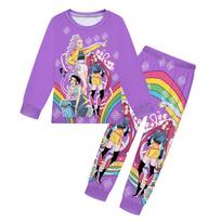 Kids Girls Anime Cartoon Rumi Zoey Mira Printed Long Sleeves T-Shirt Pants Sleeping Sleepwear Pajamas Set 100cm