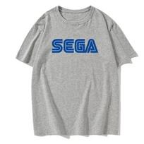 2025 New Arrival Sega Logo Letter Printed Men Summer Leisure Short Sleeve Fashion Street Clothing Harajuku Large Men T-shirt#Color S juoda