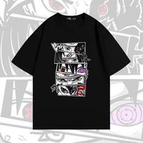 Naruto Animation Derivatives T-shirt Uzumaki Naruto Uchiha Sasuke Printing Men's 2025 Summer Fashion Casual Oversized Streetwear S juoda