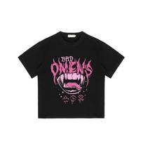 Oversized T Shirt Black Bad Omens Pink Mouth Graphic Gothic Horror Style For Casual Streetwear Fashion S juoda