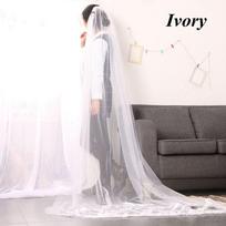 New Fingertip White/Ivory Edge Applique Lace Bridal Wedding Veil with Comb Tulle balta