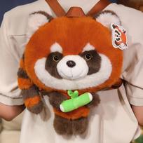 Mielas raudonasis panda pliušinis kuprinė Kawaii pliušinis žaislas su bambuku Šventinės dovanos vaikams 33-35cm
