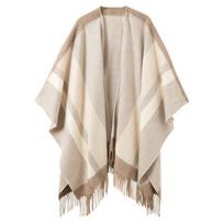 SanCai Old Money Style 100% Wool Plaid Tassel Shawl One Size