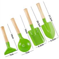5-Piece Kids Beach Toy Set - Metal Tools with Wooden Handles (Shovel Rake Fork Spoon Trowel) Durable Sand Play & Gardening Kit