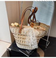 Lazy wind hand-held straw bag women's literary Mori weaving large-capacity bag casual hollow tote bag dramblio kaulas
