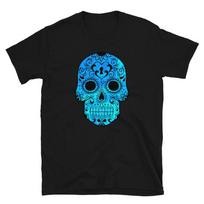 Skull Trippy Hippie Blue Green T-Shirt 2XL