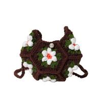 Fashion Handmade Crochet Crossbody Bag Flower Pattern Fabric Yarn Shoulder Bag Knitted Small Change Purse kava