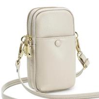 Mini Vertical Design Crossbody Female Bag Cow Leather Mobile Phone Bag Fashion Handbag Women Double Zipper Small Shoulder Bags pilkšvai balta