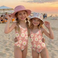 Girls Floral Print One Piece Swimsuit Summer Casual Kids Swimwear Lightweight Comfortable Fabric Suitable for Beach Pool Water Activities 130