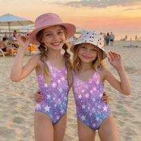 Girls One Piece Swimsuit Star Print Summer Swimwear Kids Casual Beachwear Sleeveless Comfortable Fit 120 violetinė
