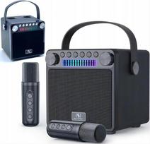 Maszyna Głośnik Karaoke Z 2 Mikrofony Bezprzewodowe Bluetooth Kolorowa Led