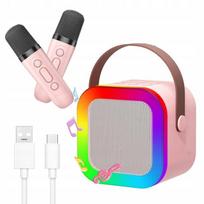 Maszyna Karaoke Dźwięk Stereo Głośnik Bluetooth 3 Tryby Led 2 Mikrofony