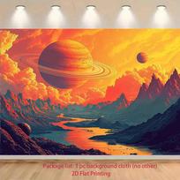 2D Sci-Fi Landscape Backdrop Mountain River with Planets and Dramatic Clouds Party Photo Background 47.2x31.5inch/120*80cm